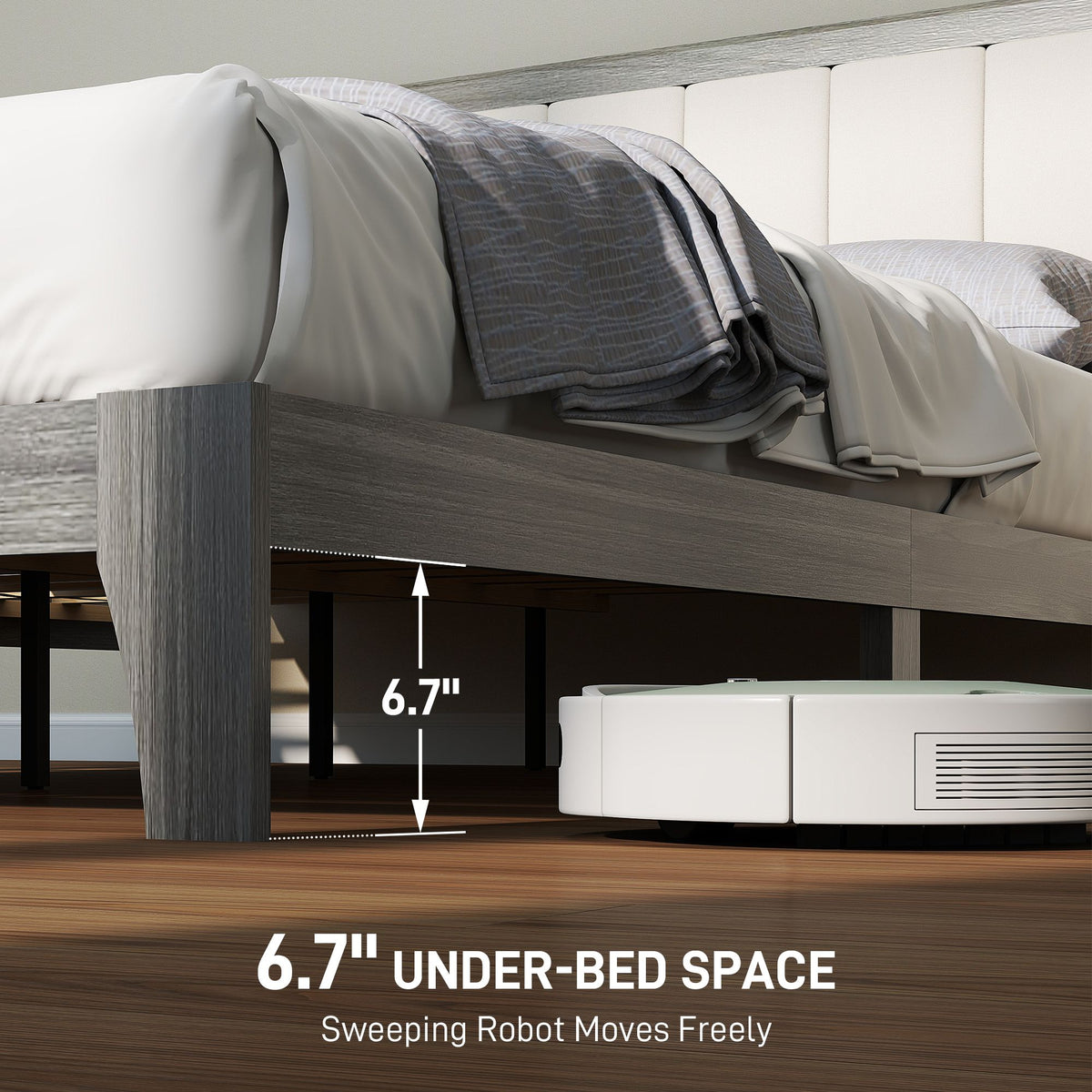 Full Platform Bed with Upholstered Headboard