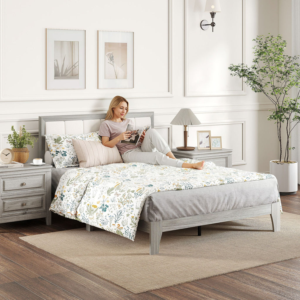 Full Platform Bed with Upholstered Headboard