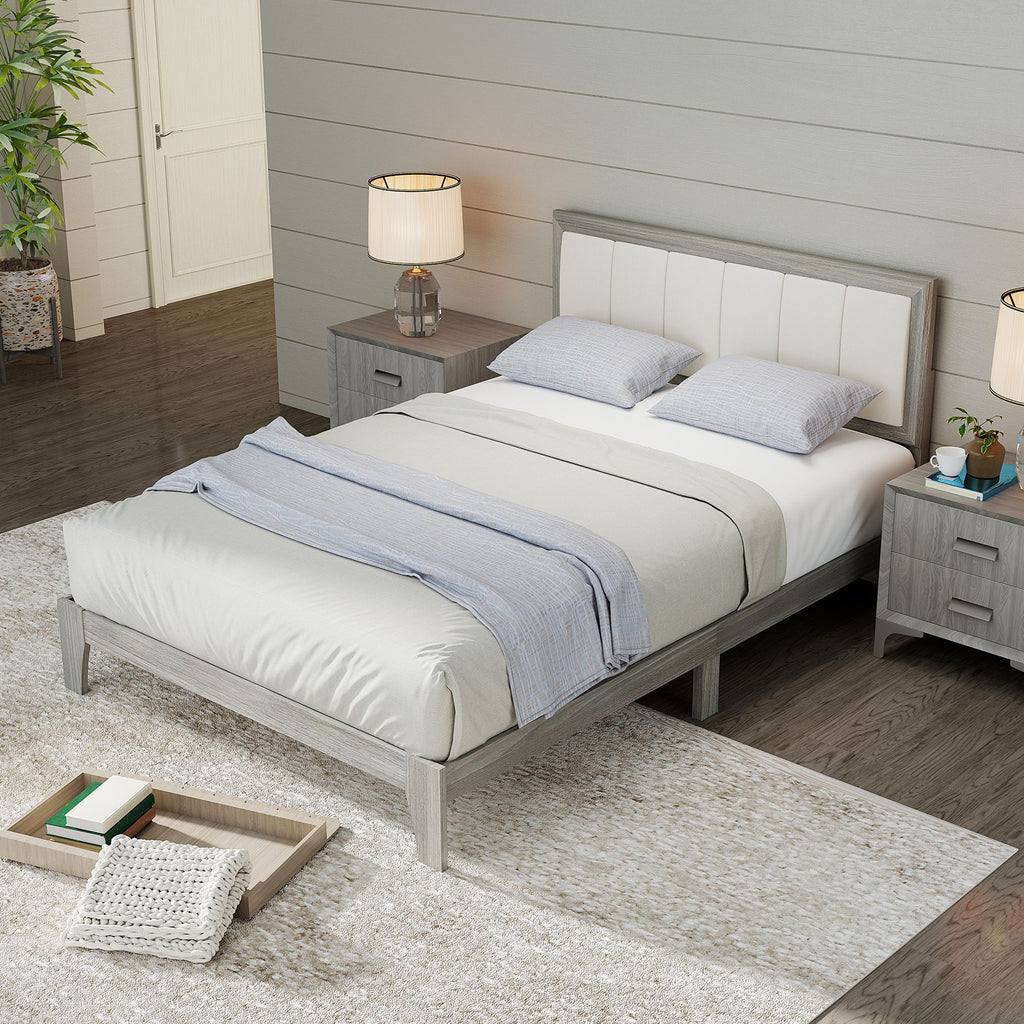 Full Platform Bed with Upholstered Headboard