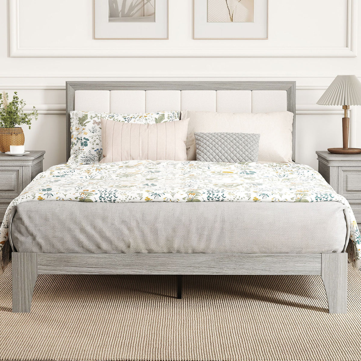 Full Platform Bed with Upholstered Headboard