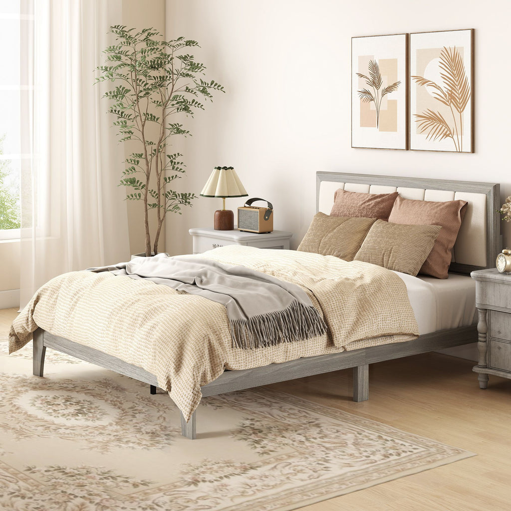 Full Platform Bed with Upholstered Headboard