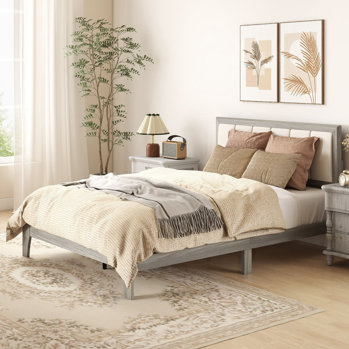 Full Platform Bed with Upholstered Headboard
