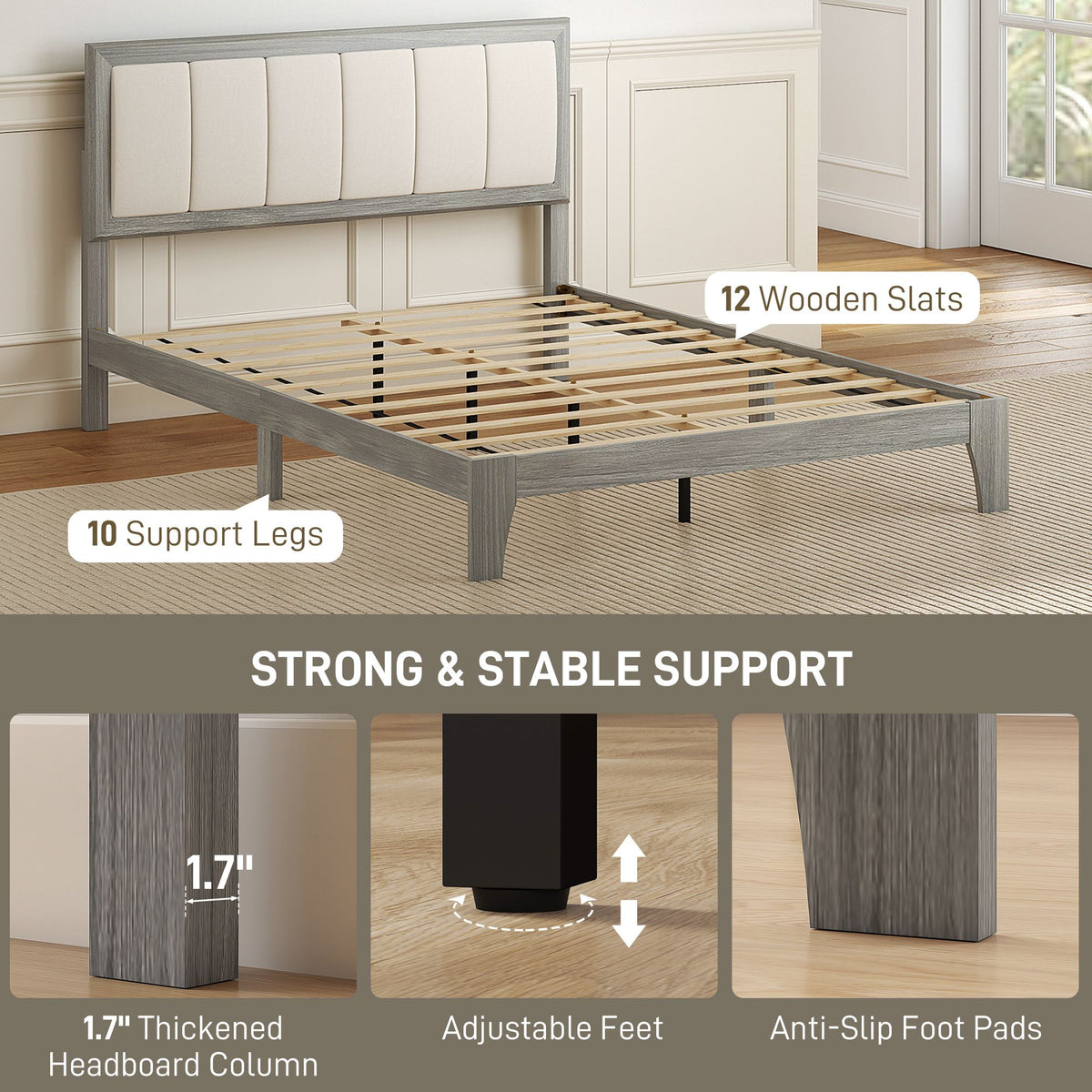 Full Platform Bed with Upholstered Headboard