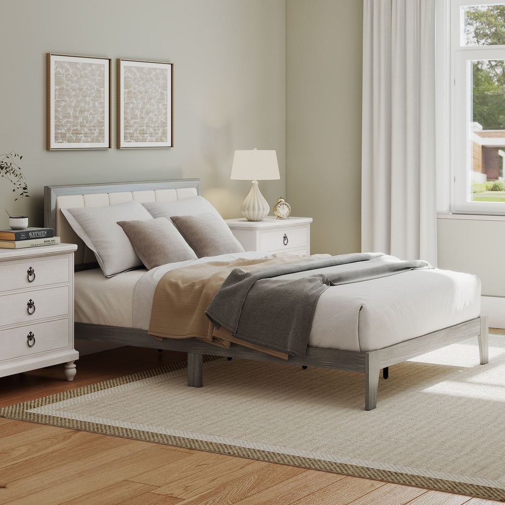 Full Platform Bed with Upholstered Headboard