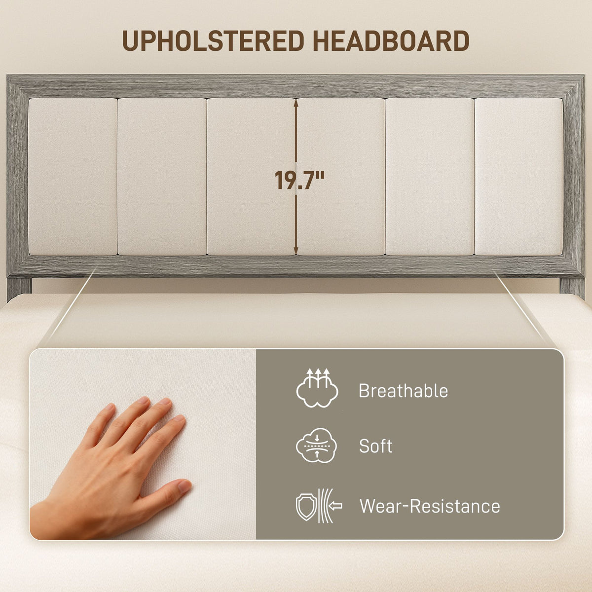 Full Platform Bed with Upholstered Headboard