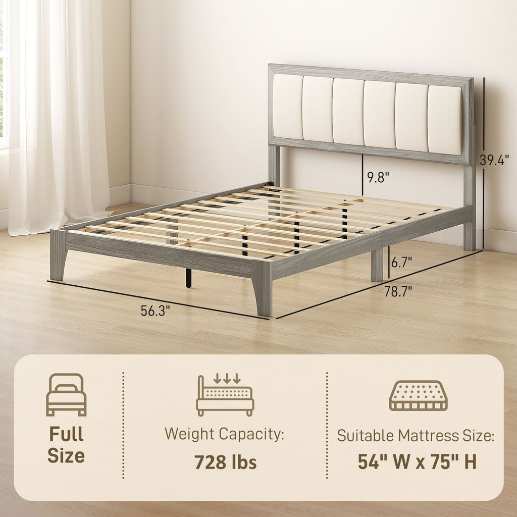 Full Platform Bed with Upholstered Headboard