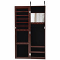 Full Length Mirror Jewelry Cabinet with Ring Slots and Necklace Hooks - Dark Brown
