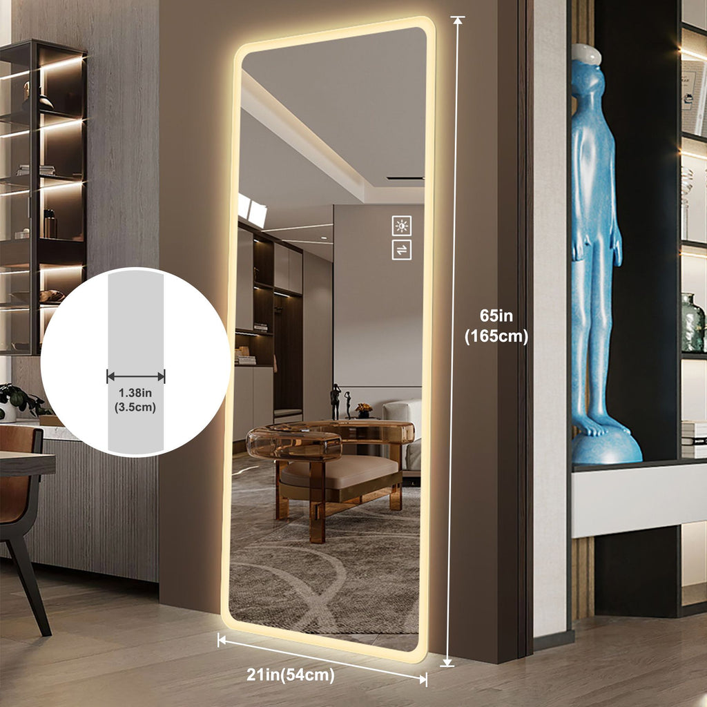 Full-Length LED Mirror with Warm and White Light
