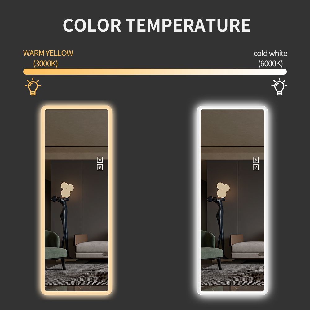 Full-Length LED Mirror with Warm and White Light