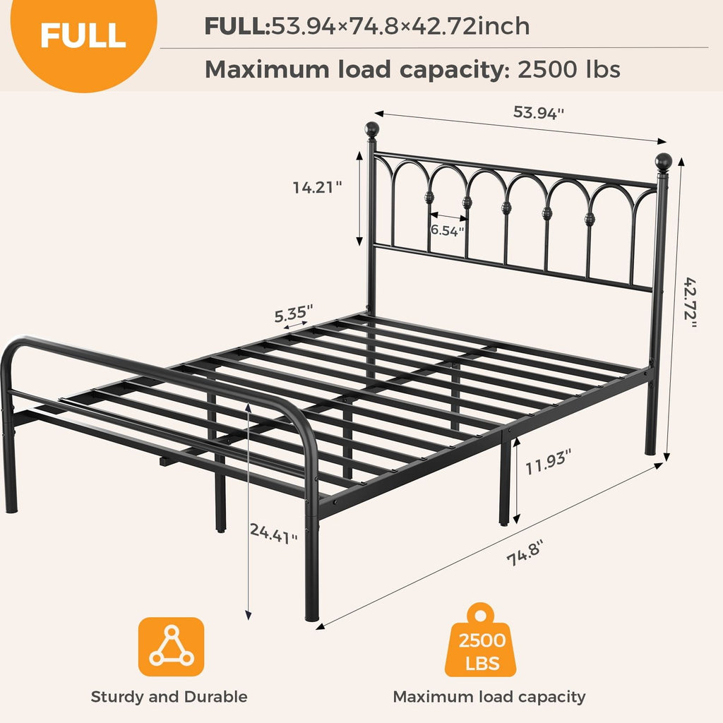 Full Metal Platform Bed Frame with Steel Slat Support, Underbed Storage, No Box Spring