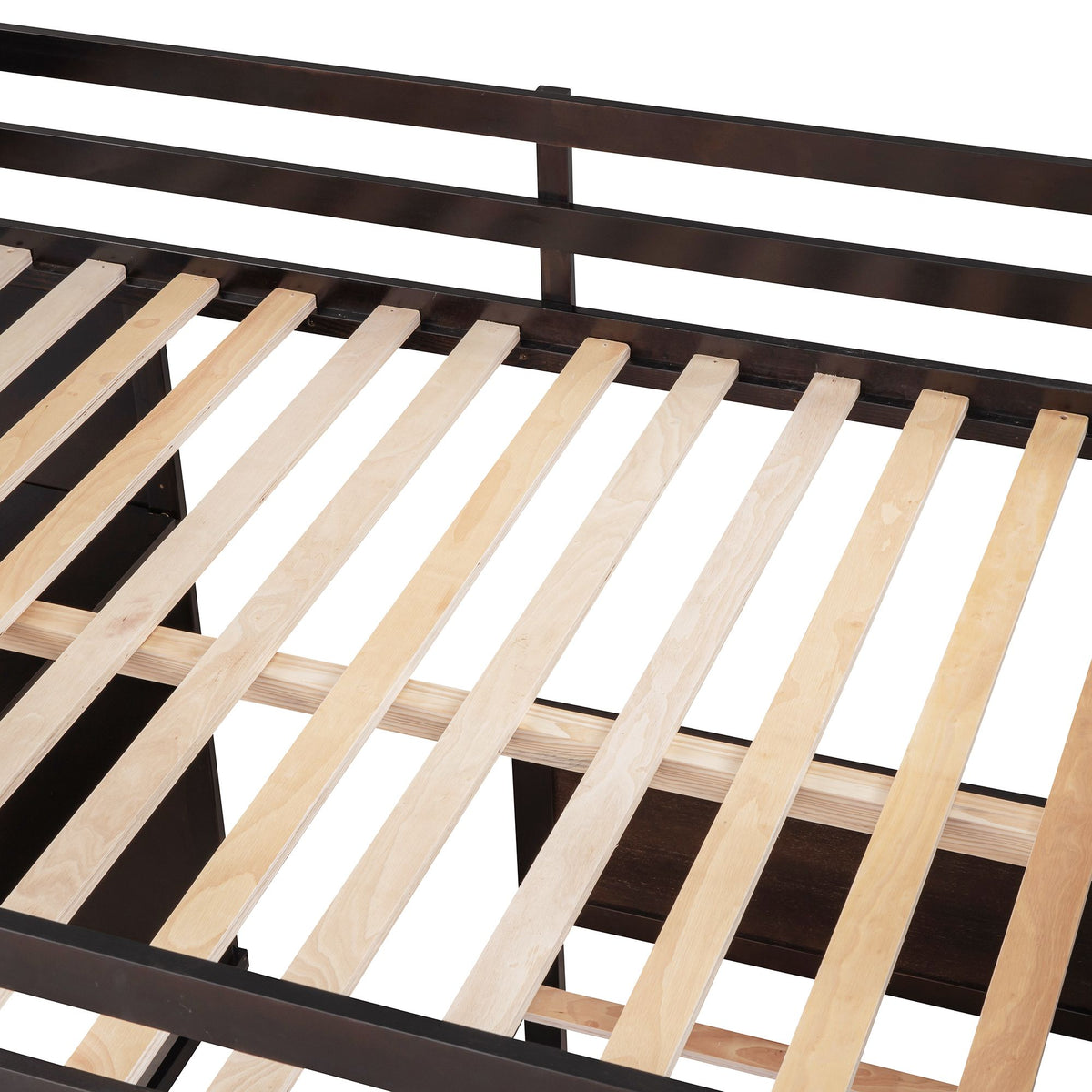 Espresso Full Loft Bed with Twin Bed, Desk and Wardrobe
