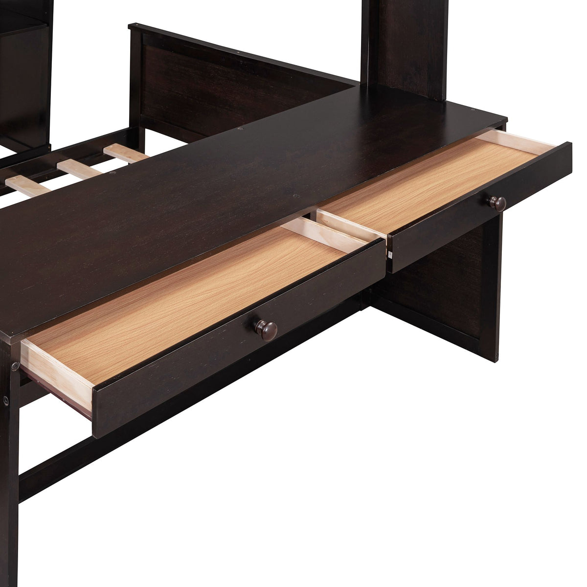 Espresso Full Loft Bed with Twin Bed, Desk and Wardrobe