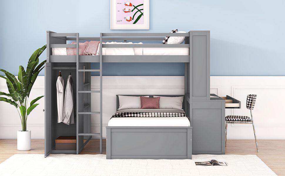 Multifunctional Loft Bed with Separate Lower Bed and Workspace