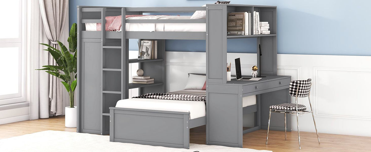 Multifunctional Loft Bed with Separate Lower Bed and Workspace