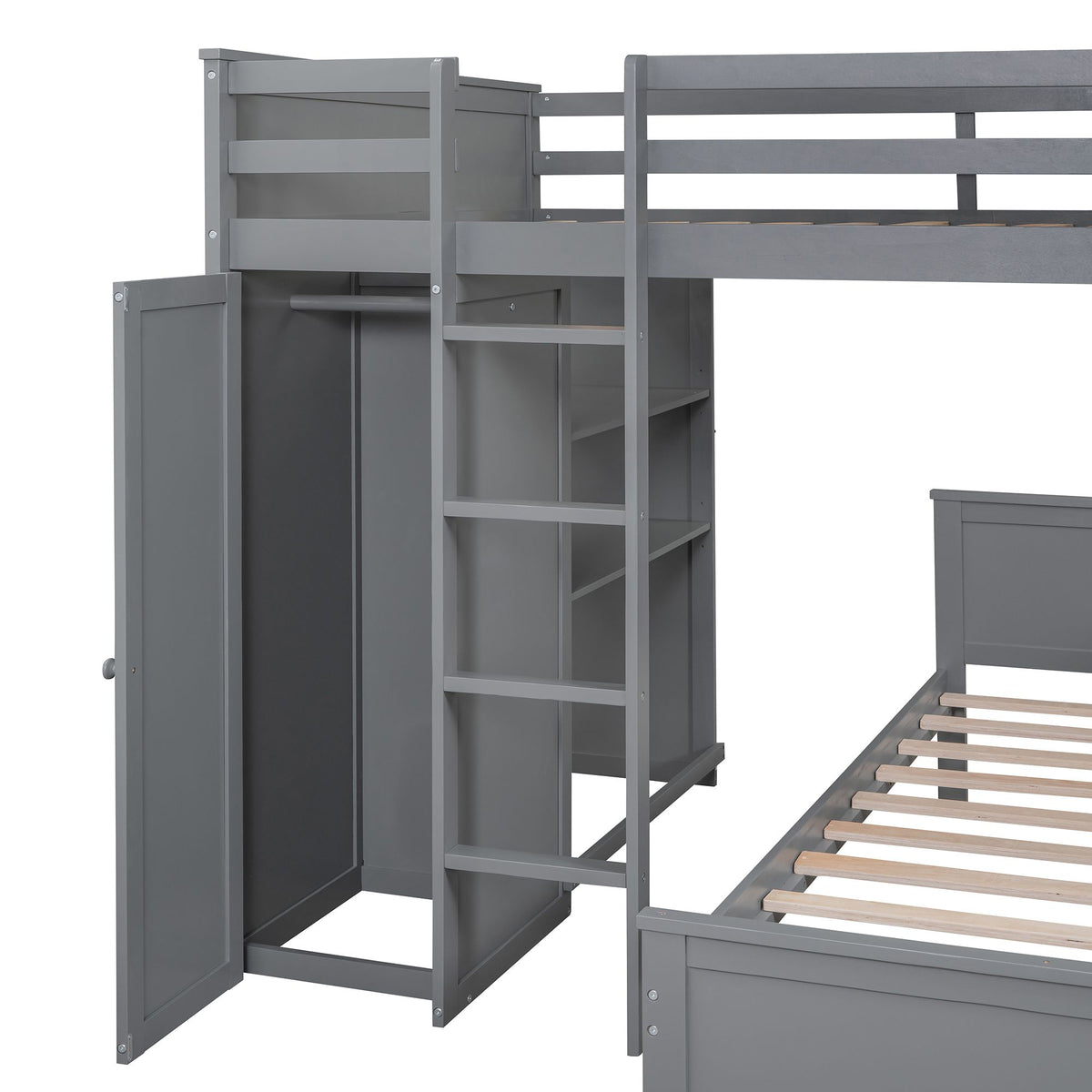 Multifunctional Loft Bed with Separate Lower Bed and Workspace