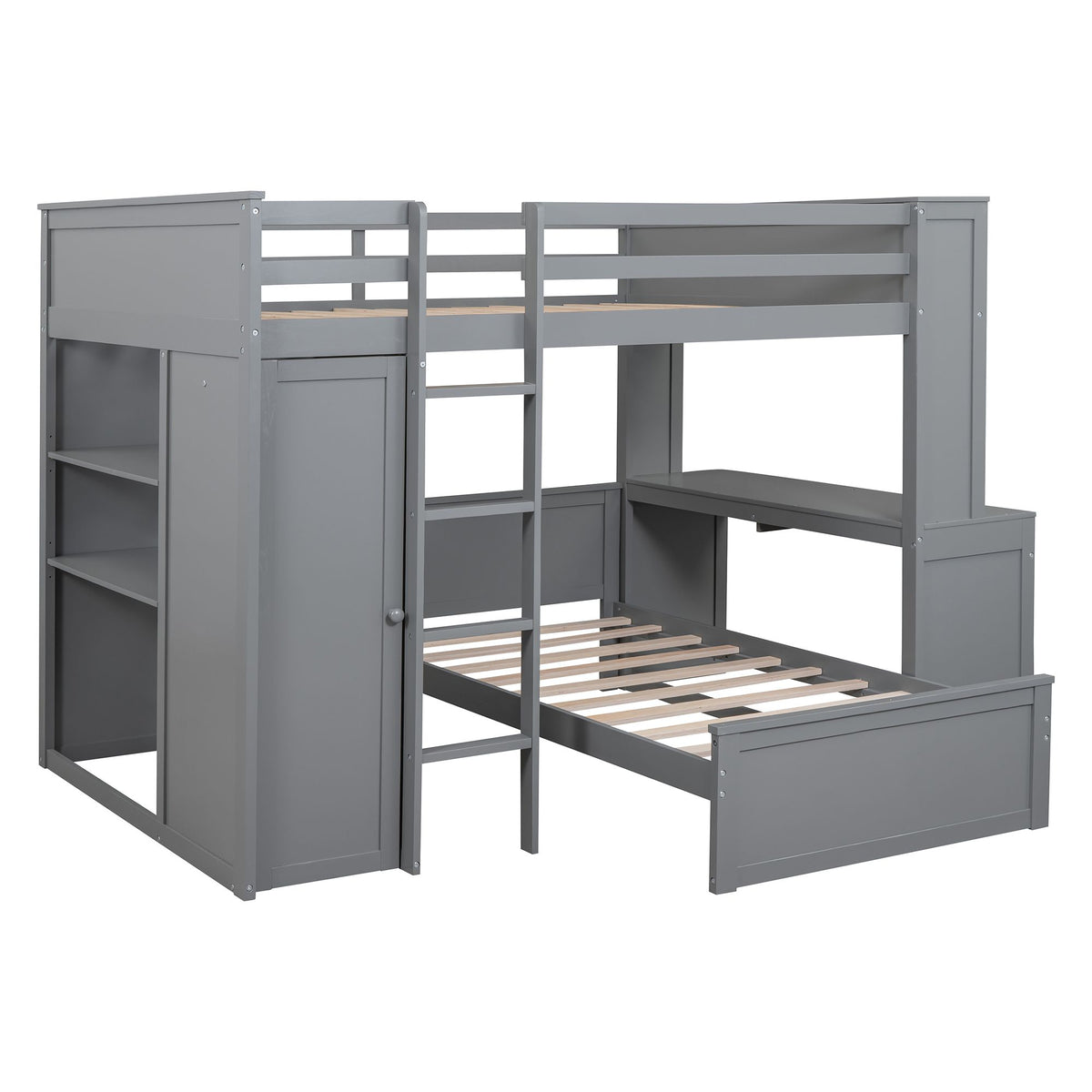 Multifunctional Loft Bed with Separate Lower Bed and Workspace