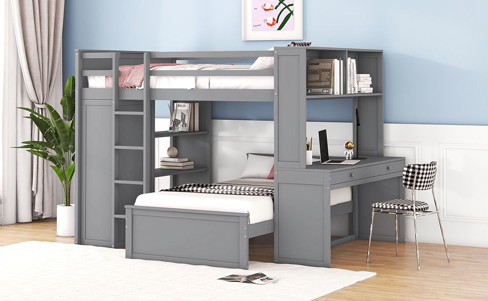 Multifunctional Loft Bed with Separate Lower Bed and Workspace
