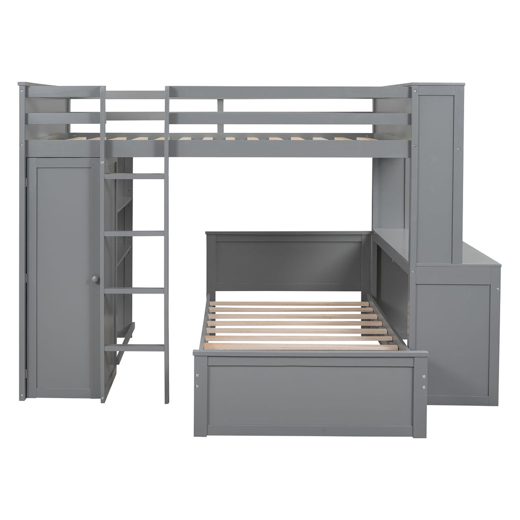 Multifunctional Loft Bed with Separate Lower Bed and Workspace