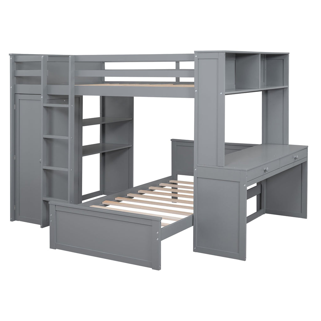 Multifunctional Loft Bed with Separate Lower Bed and Workspace
