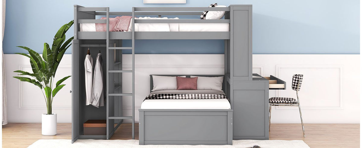 Multifunctional Loft Bed with Separate Lower Bed and Workspace