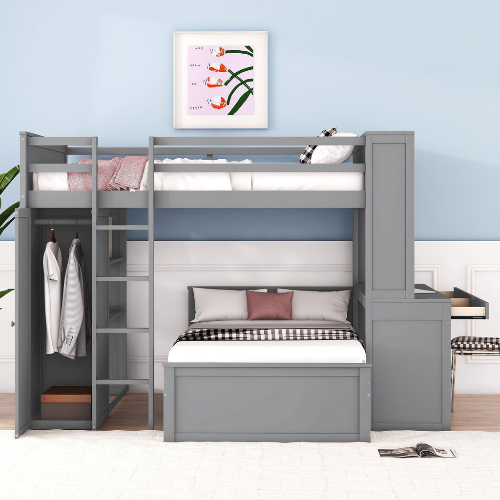 Multifunctional Loft Bed with Separate Lower Bed and Workspace