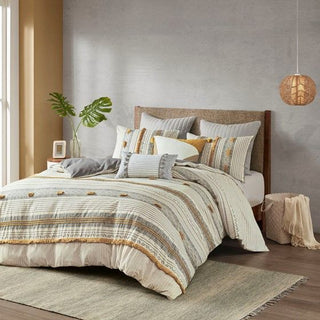 Grey and Yellow Striped Duvet Cover Set