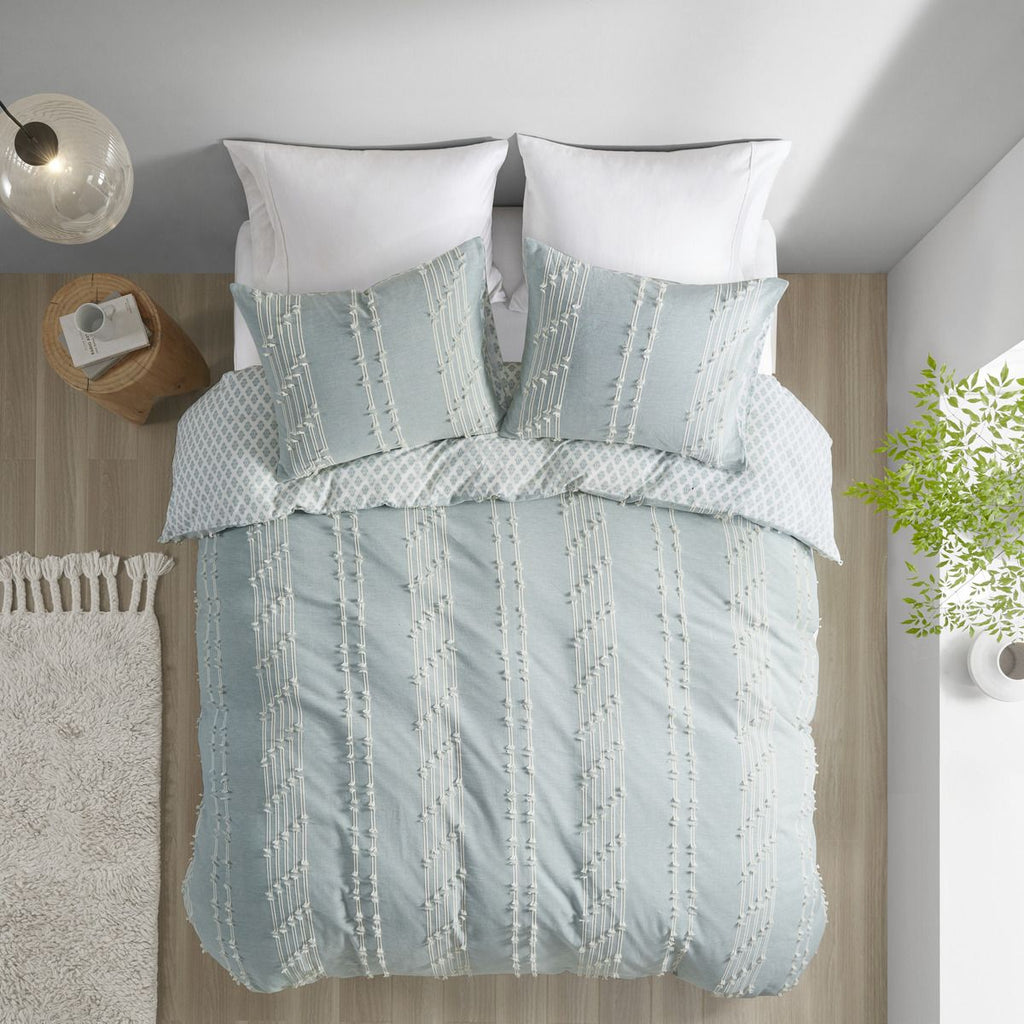 Reversible Aqua Jacquard Duvet Cover Set