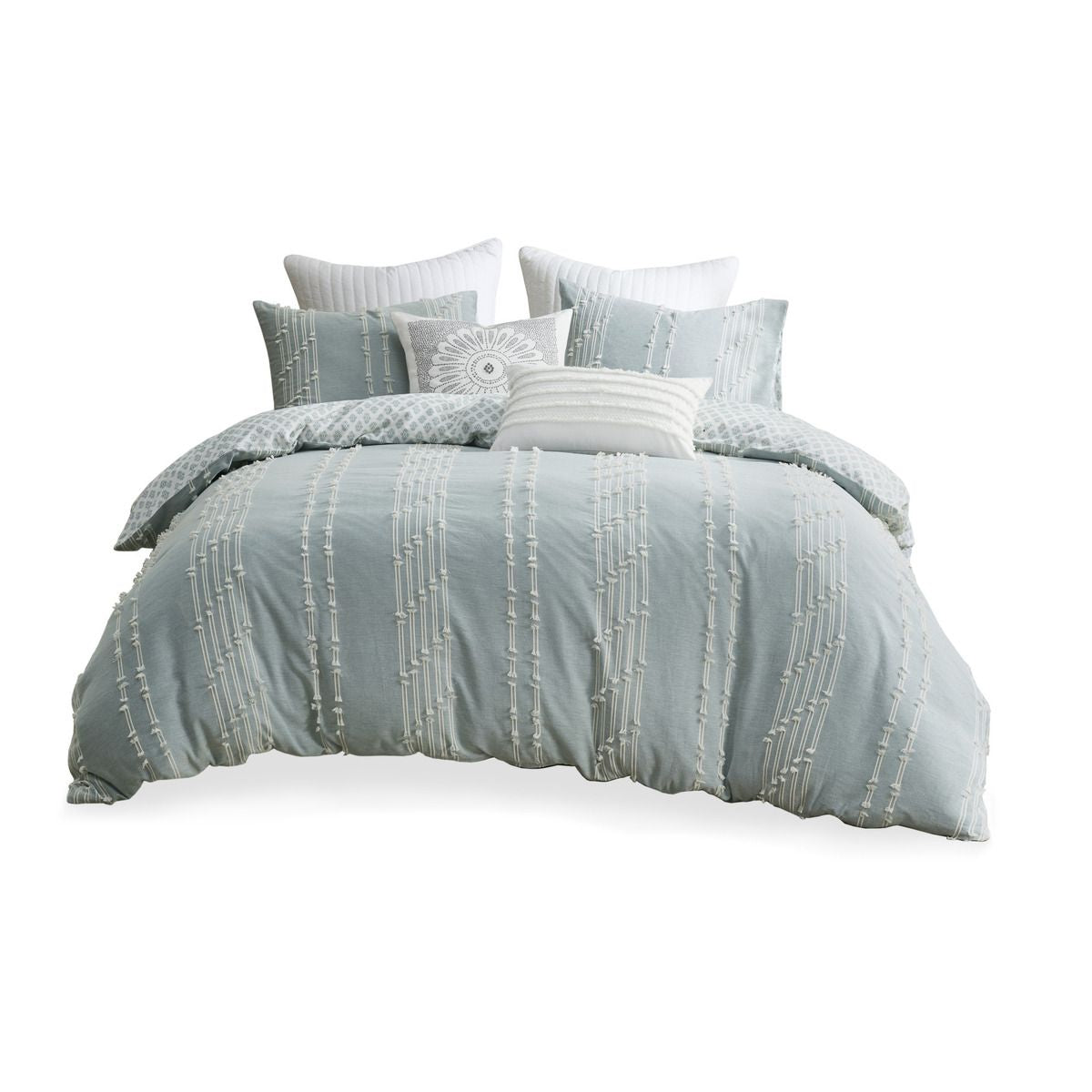 Reversible Aqua Jacquard Duvet Cover Set