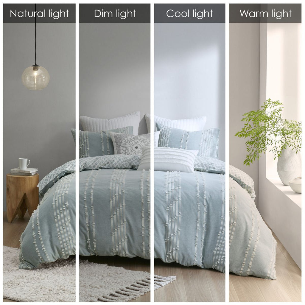 Reversible Aqua Jacquard Duvet Cover Set