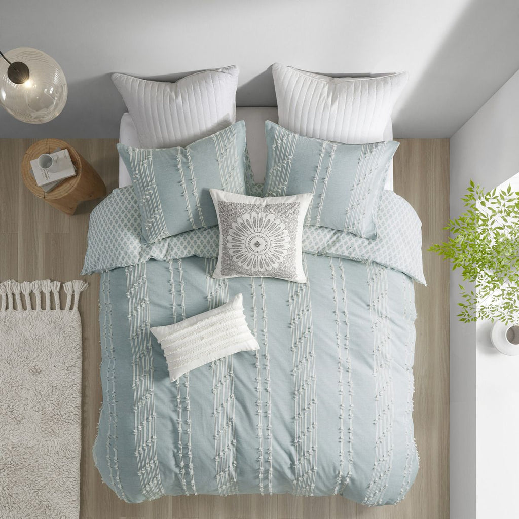 Reversible Aqua Jacquard Duvet Cover Set