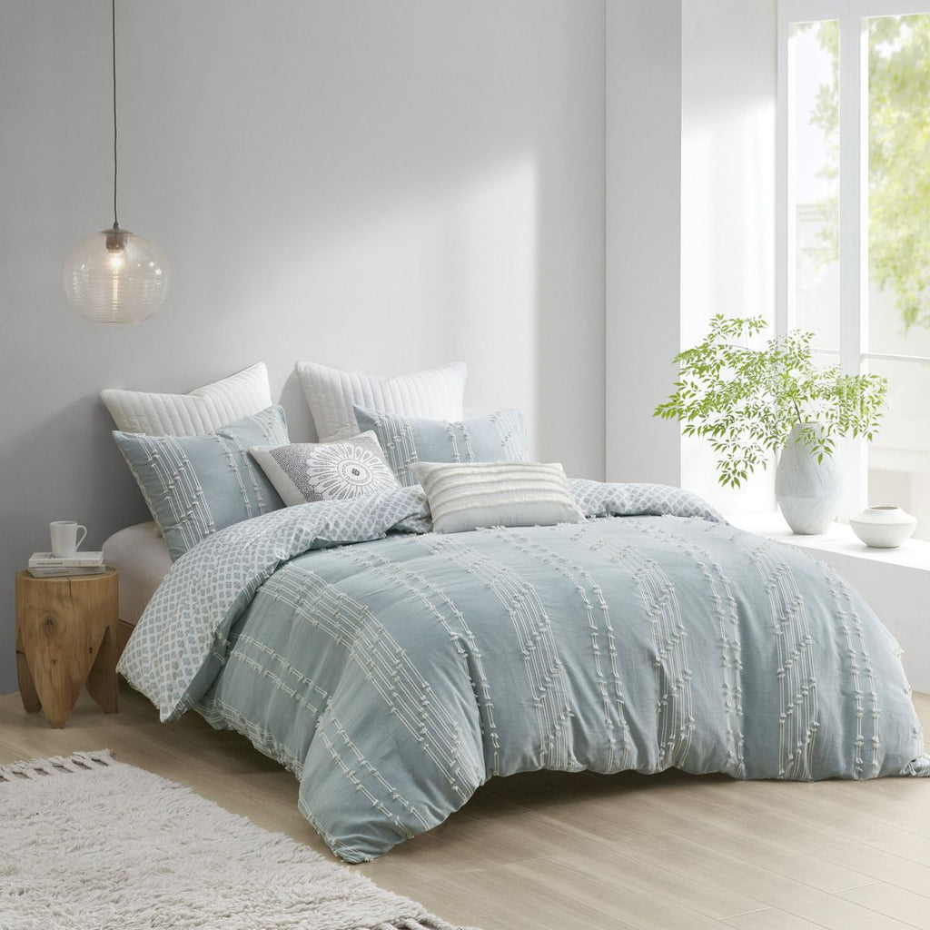 Reversible Aqua Jacquard Duvet Cover Set