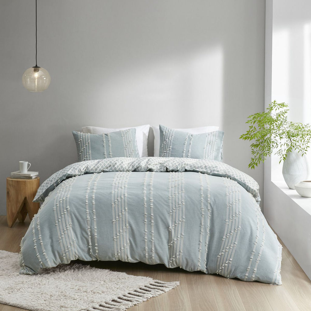 Reversible Aqua Jacquard Duvet Cover Set