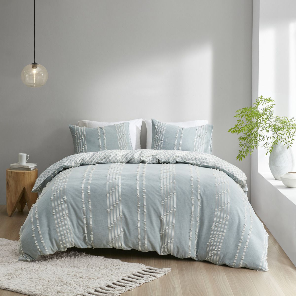 Reversible Aqua Jacquard Duvet Cover Set