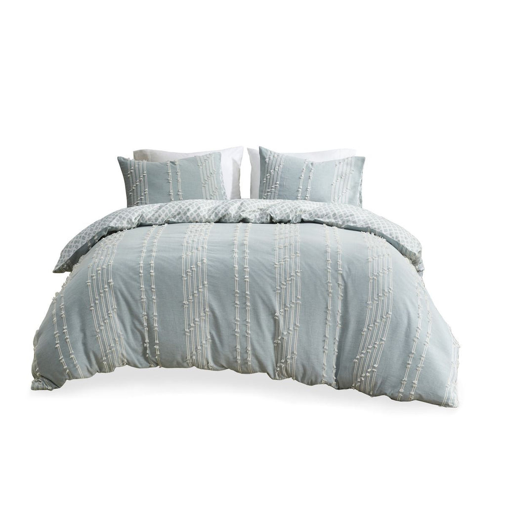 Reversible Aqua Jacquard Duvet Cover Set