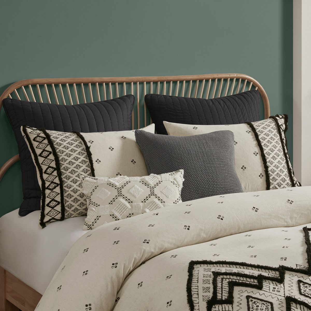 Modern Boho Black Diamond Three-Piece Duvet Cover Set