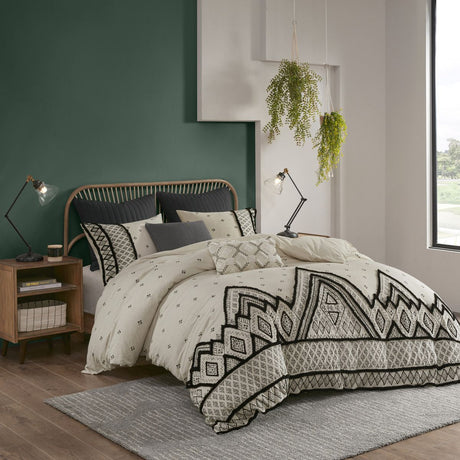 Modern Boho Black Diamond Three-Piece Duvet Cover Set