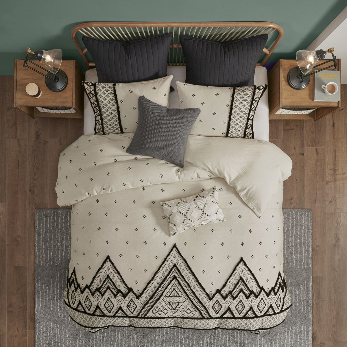 Modern Boho Black Diamond Three-Piece Duvet Cover Set