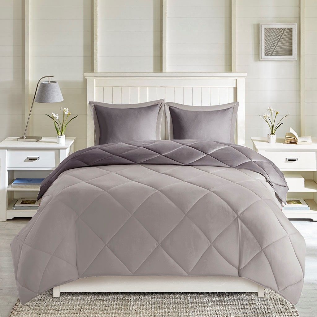 Reversible Diamond-Quilted Down-Alternative Comforter Set