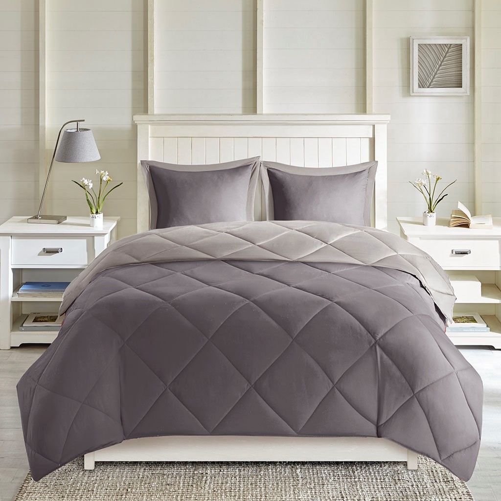 Reversible Diamond-Quilted Down-Alternative Comforter Set