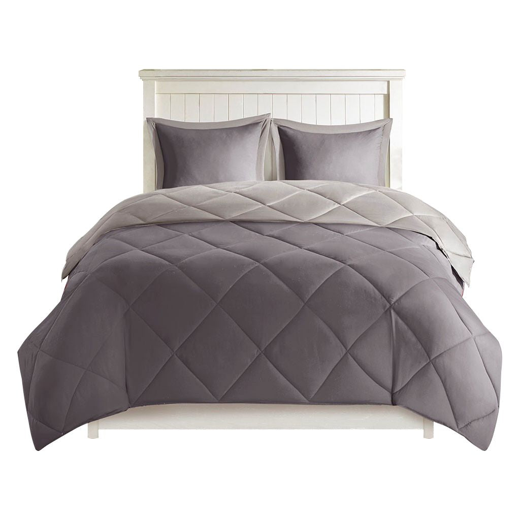 Reversible Diamond-Quilted Down-Alternative Comforter Set
