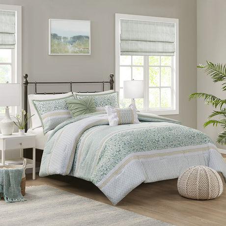 Five-Piece Floral Seersucker Comforter Set