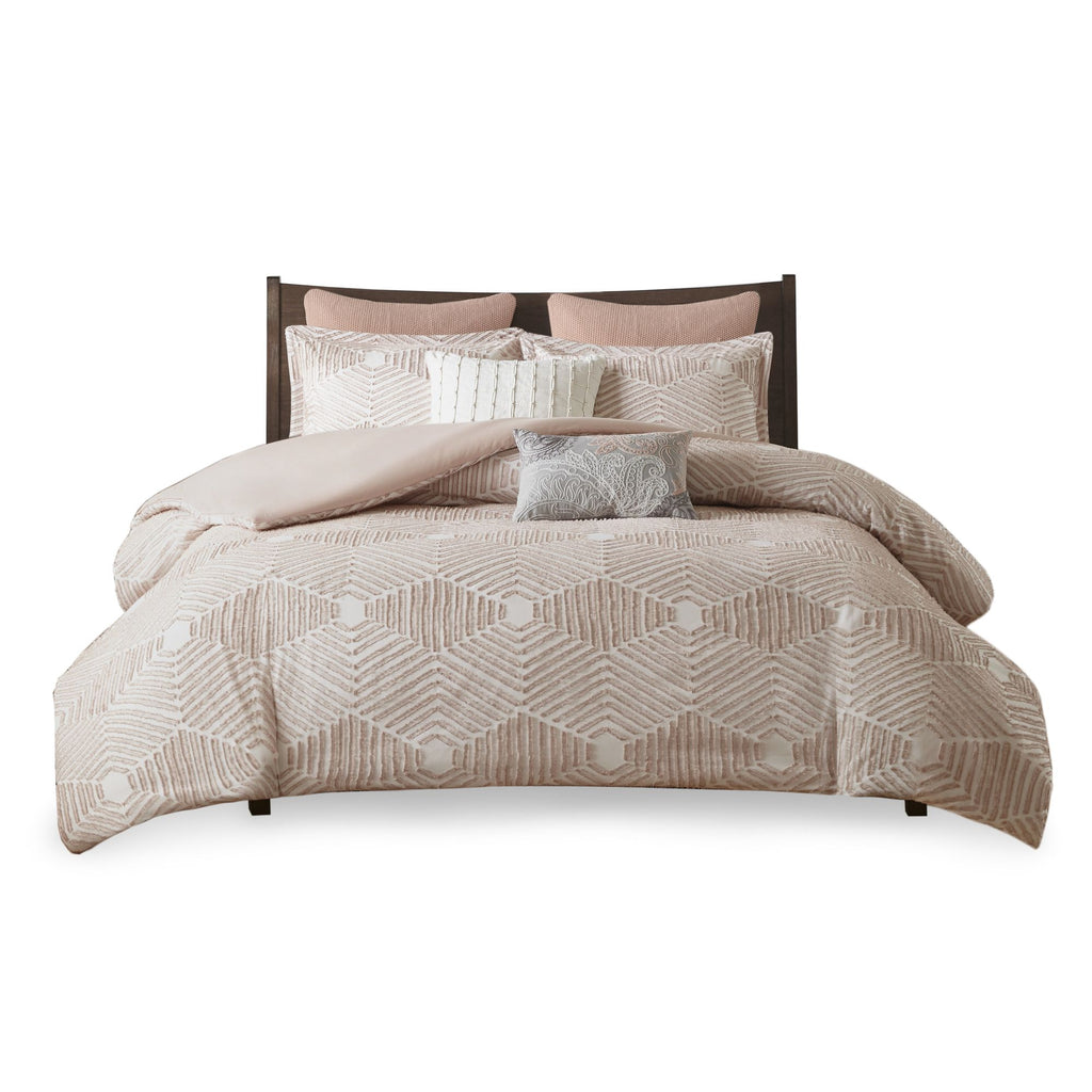 Blush Geometric Jacquard Duvet Cover Set