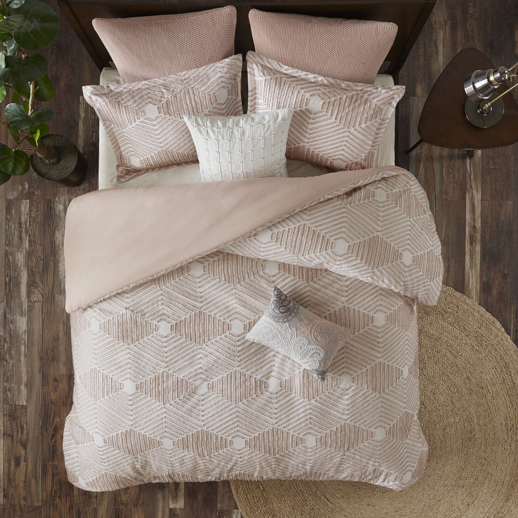 Blush Geometric Jacquard Duvet Cover Set