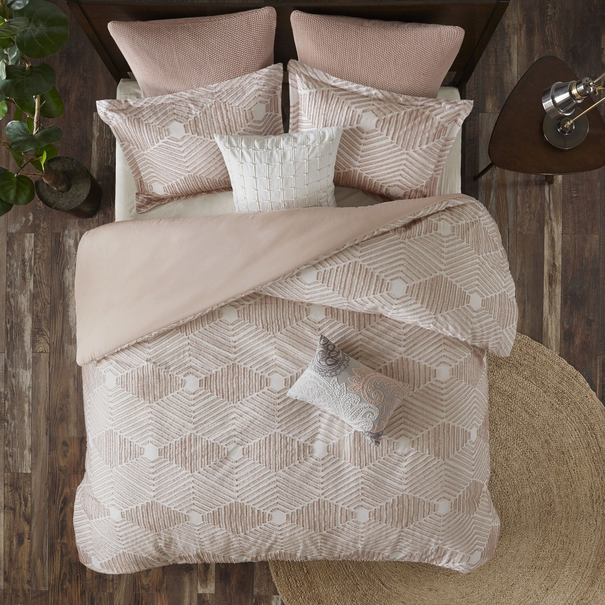 Blush Geometric Jacquard Duvet Cover Set