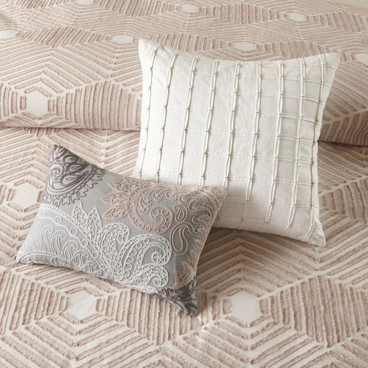 Blush Geometric Jacquard Duvet Cover Set