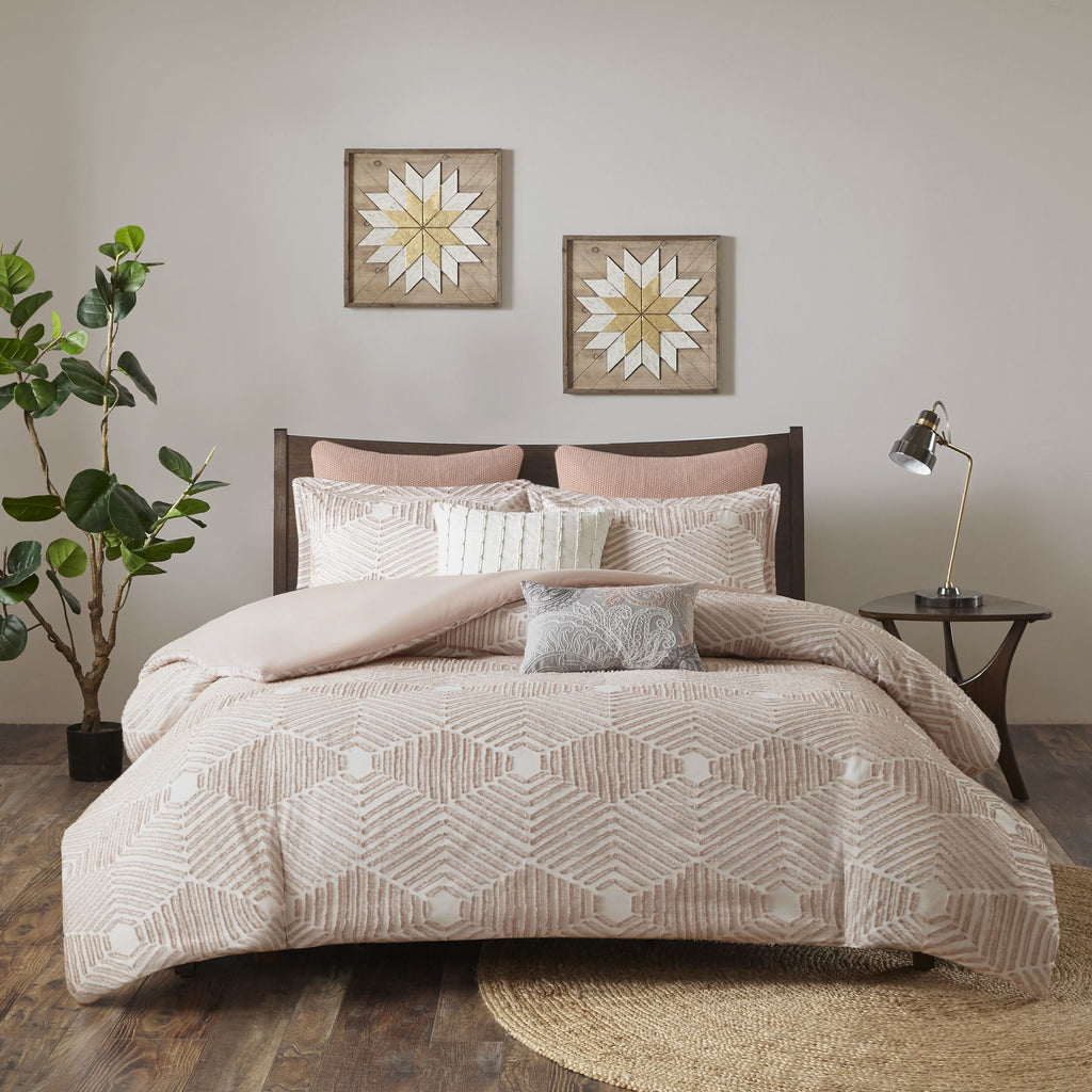 Blush Geometric Jacquard Duvet Cover Set