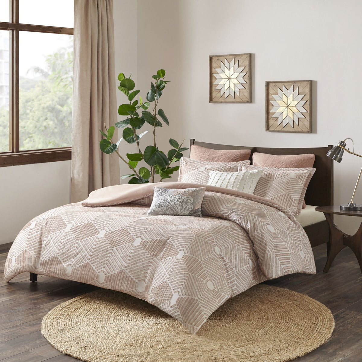 Blush Geometric Jacquard Duvet Cover Set