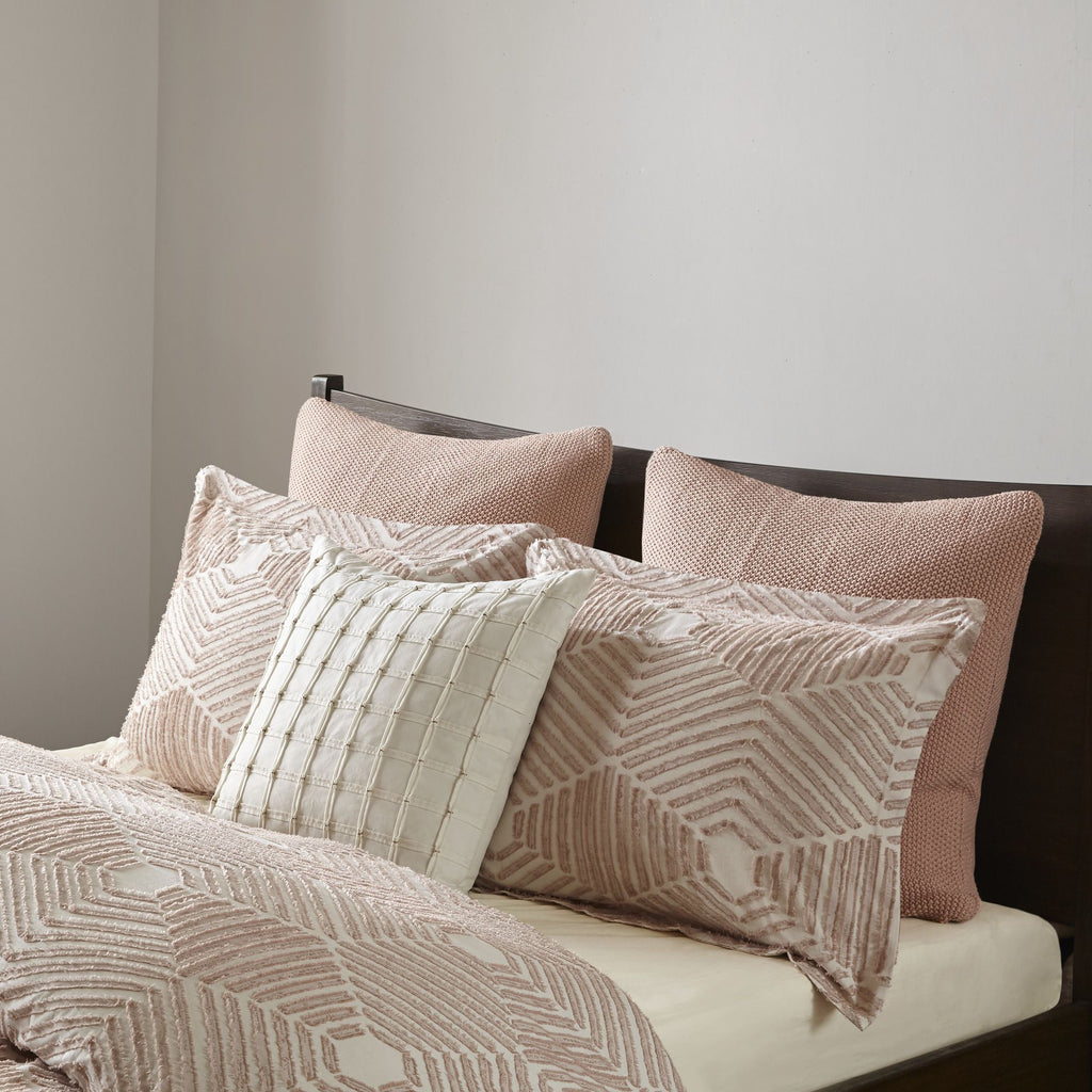 Blush Geometric Jacquard Duvet Cover Set