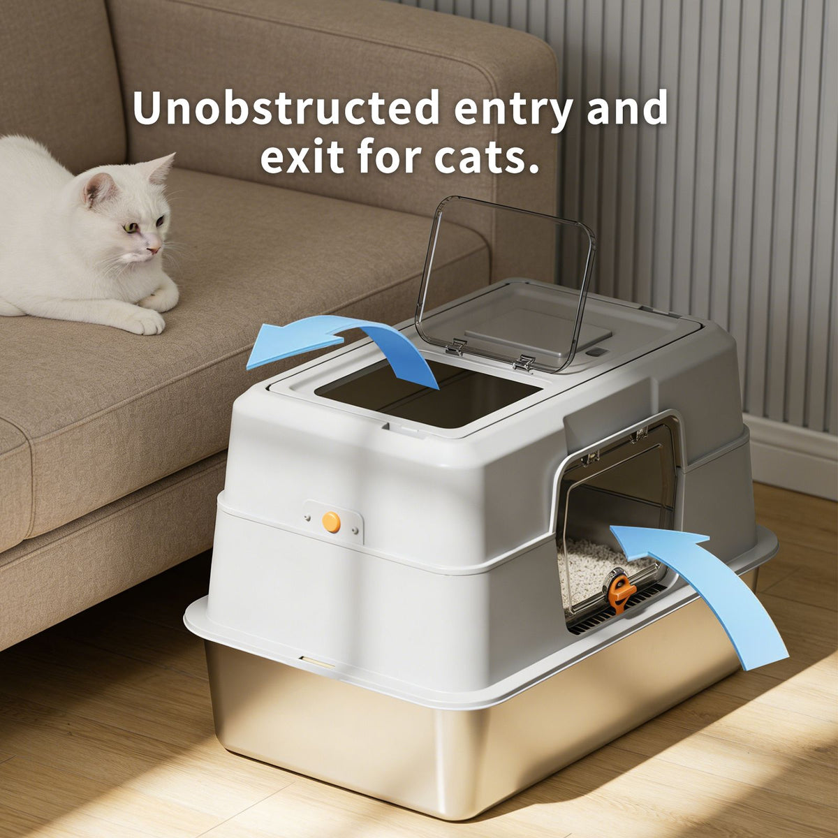 Fully Enclosed Cat Litter Box with Dual Access