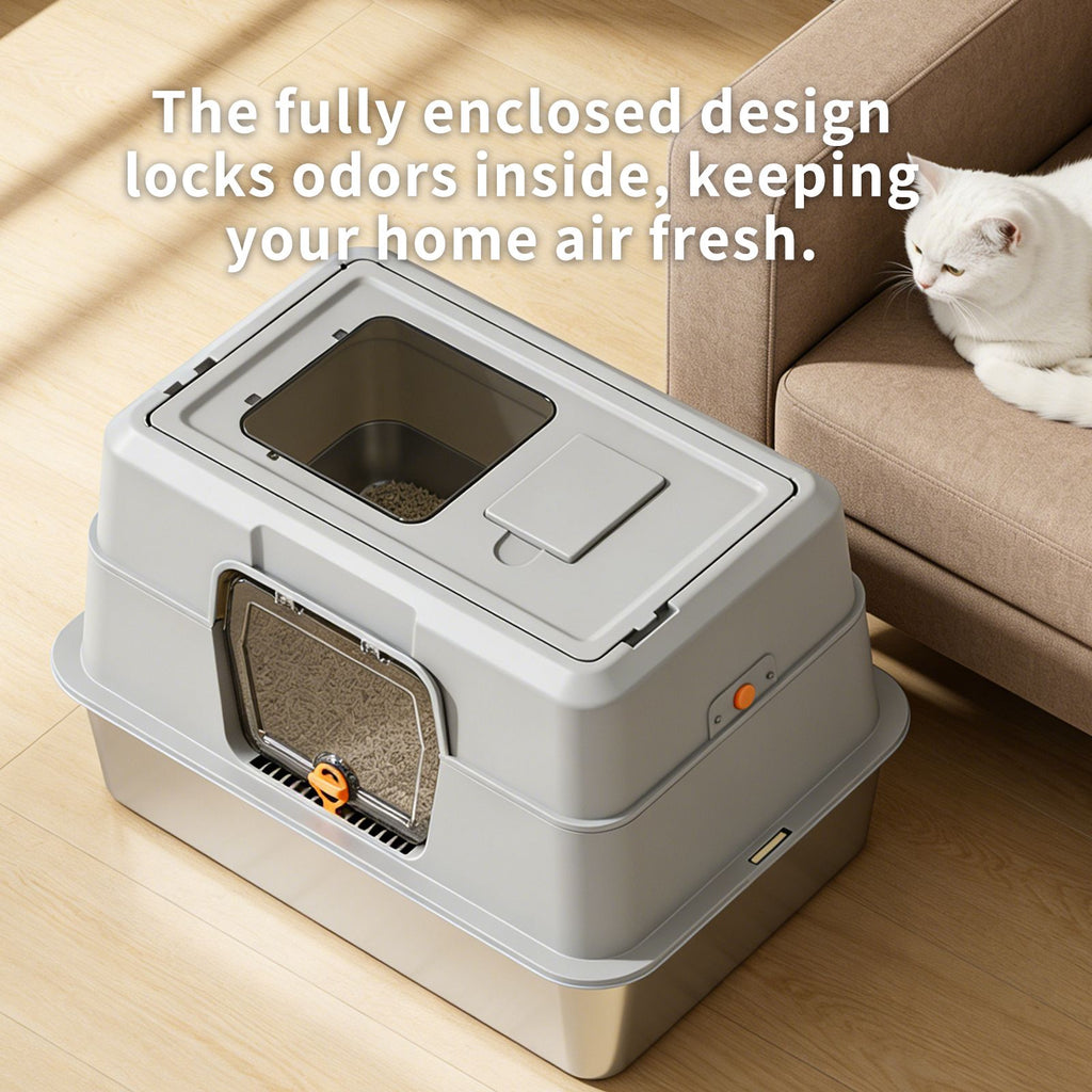 Fully Enclosed Cat Litter Box with Dual Access